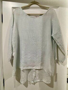 Terzo Millennio Italy 100% Linen High-Low Button-Back Blouse Top Size S